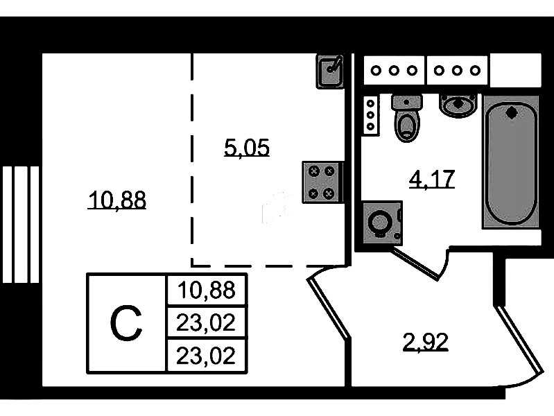 Квартира студия 23.02 м², 1/11 эт., ЖК «Новое Колпино»
